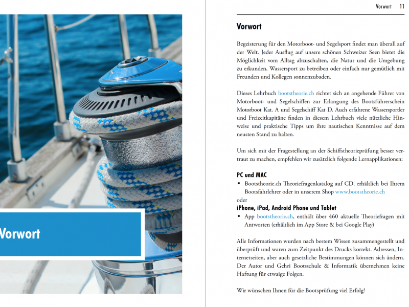 Das eBook Bootstheorie.ch als ideale Ergänzung zur App Bootstheorie.ch erklärt detailliert die Basistheorie zur Vorbereitung auf die theoretische Schiffsführerprüfung Motorboot und Segelschiff.