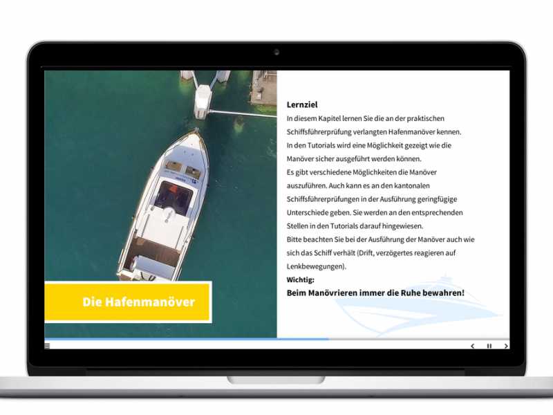 Alles dabei für die Bootsprüfung Motorboot Kat. A in der Schweiz. Originale Theoriefragen, Tutorials mit Knoten & Hafenmanöver vom Bootsfahrlehrer.